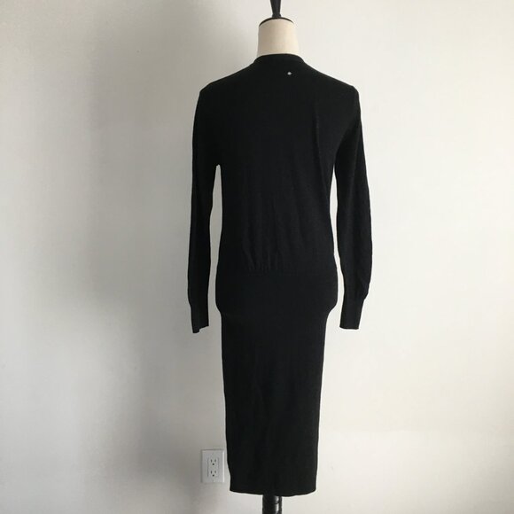 SANDRO Paris Long Sleeve Black 100% Merino Wool Knit Midi-Long Sweater Dress - Picture 10 of 14